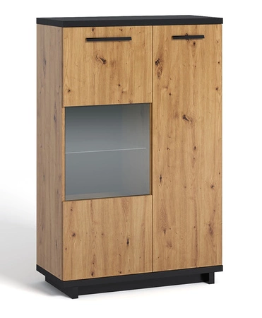 Simi 90 cm Schrank Eiche artisan / schwarz minimalistisches Design klassische Form ideale Kommode für Wohnzimmer oder Sitzungssaal