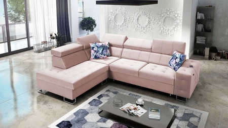 Ecksofa mit Schlaffunktion Hampton VII quarzrosa linkesaus Samtstoff mit glatter Oberfläche