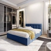 Polsterbett Montigo 160x200 blau mit Container im modernen skandinavischen Stil mit gestepptem Kopfteil