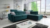 Ecksofa mit Schlaffunktion Rava III azurblauer rechtsseitiger Samt komfortables Ecksofa mit verstellbaren Kopfstützen und Bettzeugcontainer