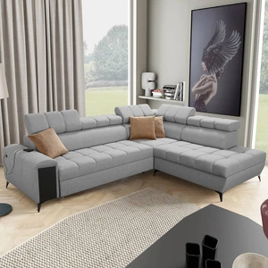 Ecksofa mit Schlaffunktion Bolmso VII grau rechte Ecke äußerst elegantes Ecksofa für Wohnzimmer mit Schublade und Bettzeugcontainer