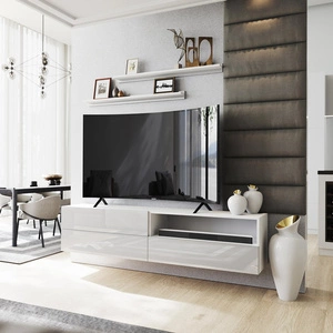 RTV-Wandschrank Neo 172 cm weiß / weiß glänzend mit Einlegeböden stilvoller Design-TV-Schrank mit Hochglanzfronten