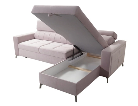 Ecksofa mit Schlaffunktion Nausa beige rechtsseitig Samt stilvoll bequemes Ecksofa verstellbare Kopfstützen Bettzeugcontainer