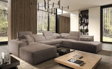Ecksofa mit Schlaffunktion Viano X hellbraun links Design Ecksofa für Wohnzimmer im modernen Stil verstellbare Kopfstützen