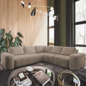 Ecksofa mit Schlaffunktion Bovec III dunkelbeige rechts stilvolles Ecksofa perfekt für ein geräumiges Wohnzimmer