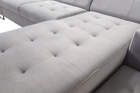 Ecksofa mit Schlaffunktion Hampton beige rechte Ecke stilvolle Steppung auf dem Sitz weicher Polsterstoff Ecksofa mit Verlängerung