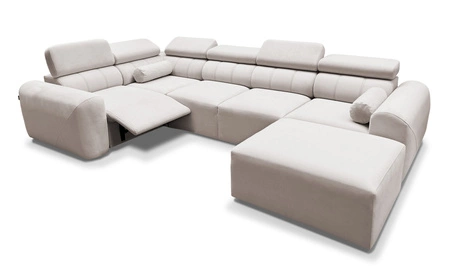 Ecksofa mit Schlaffunktion Cantare IV Lux Elfenbeinfarbenes rechts Sorgfältig verarbeitetes Ecksofa für das Wohnzimmer mit hochklappbarer Fußstütze