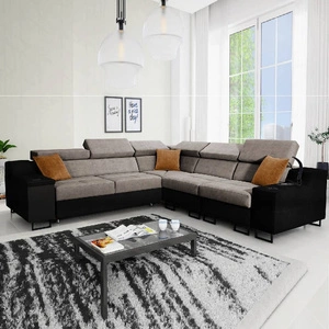 Ecksofa mit Schlaffunktion Alcamo III grau-braun/schwarz rechts Funktions-Ecksofa mit Schublade in der Seite zwei Behälter für Bettzeug