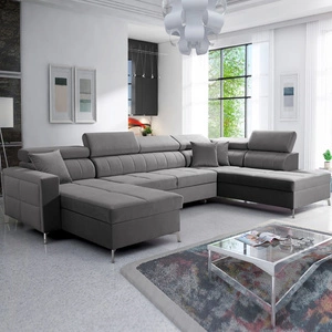 Ecksofa mit Schlaffunktion Nausa VI grau linke Seite stilvolles Ecksofa für Wohnzimmer mit komfortabler Verarbeitung weichen Samtstoff