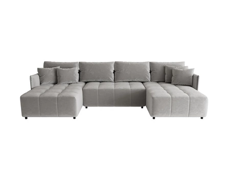 Ecksofa mit Schlaffunktion Oroso U hellgrau Bettzeugcontainer weicher Samtstoff mit wasserabweisender Beschichtung Ziersteppung