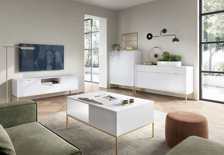 Möbel Set Lovro weiß modernes Design Schrankwand mit Gold Metall Zubehör Möbel für Wohnzimmer oder Wohnzimmer bereichert