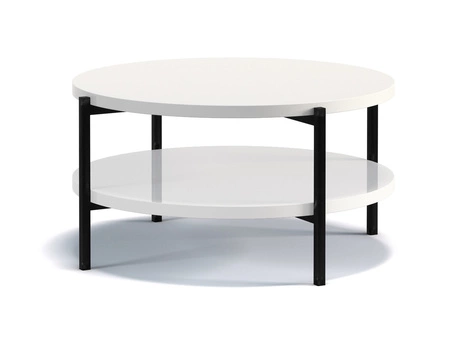 Runder Couchtisch 84 cm Sampi weiß glänzend mit zusätzlicher Ablage helles Design Metallgestell idealer Tisch für jede Einrichtung