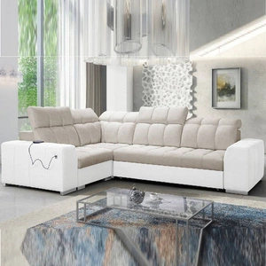 Ecksofa mit Schlaffunktion Luigi II beige / weiß linkes Ecksofa mit Bettkasten für den täglichen Liegekomfort