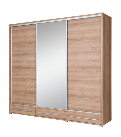 Schiebeschrank Hajfa 255 cm Eiche riviera modernes Design Kleiderschrank mit Spiegel Korpus aus 22mm starker Platte
