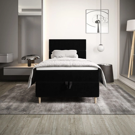 Boxspringbett Bing 90x200 schwarz im modernen skandinavischen Stil mit gepolstertem Kopfteil Bett mit Staukasten