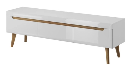 Möbelset Atka weiß / weiß glänzend / Eiche riviera modernes Design Kante mit Spezialfurnier verkleidet Sicherheitsglas gehärtet