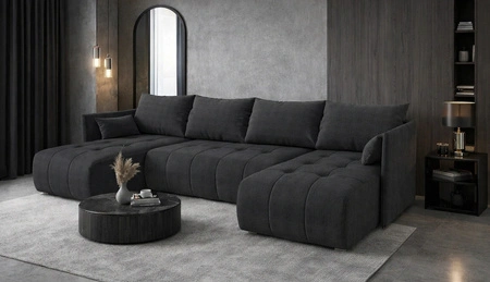 Ecksofa mit Schlaffunktion Selva U dunkelgrau Interessant präsentiertes Ecksofa aus strapazierfähigem Webstoff