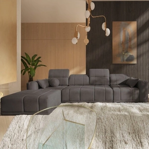 Ecksofa mit Schlaffunktion Cetara XII grau braun links stilvolles Design bequeme Schiebelehnen zwei Bettkästen