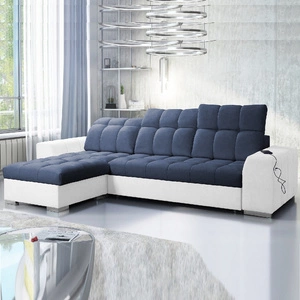 Ecksofa mit Schlaffunktion Luigi blau / weiß links Ecksofa mit zwei Bettkästen Stoff mit einer interessanten Struktur