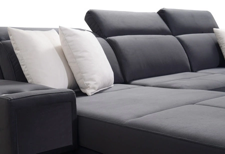 Ecksofa mit Schlaffunktion Elgin schwarz links Ecksofa mit verstellbaren Kopfstützen praktische Schubladen in den Seiten des Möbels