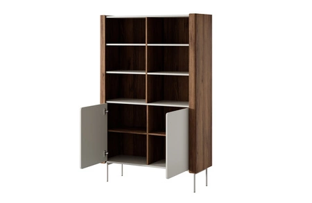 Bücherregal Tantuni 105 cm warmia nussbaum / beige stilvolles und elegantes Bücherregal mit Türen ausdrucksstarke Farben stabile Metallbeine