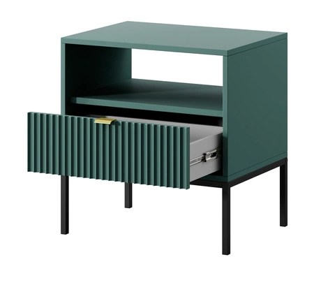 Lovro Nachttisch mit Schublade pastellgrün geschmackvolles geriffeltes Dekor idealer Schlafzimmerschrank Goldrandgriff