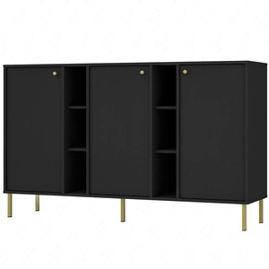 Kioto II Kommode 158 cm schwarz graphit modernes Design schlichte Form mit goldenen Griffen bereichert stabiler Metallsockel