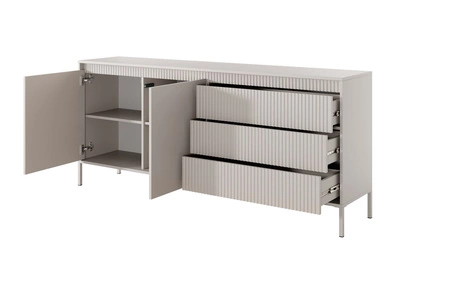 Kommode Sesti 187 cm beige funktionelle und geräumige Kommode mit einem einzigartigen Design ideal für das Wohnzimmer Schlafzimmer oder Flur