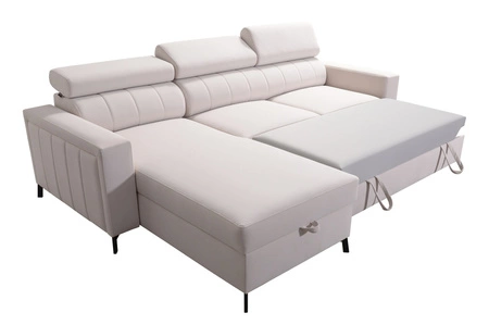 Ecksofa mit Schlaffunktion Savona türkis/weiß links elegantes Ecksofa mit verstellbaren Kopfstützen Ziernähte
