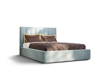 Polsterbett Rinus 140x200 mit Aufbewahrung Türkis Modernes skandinavisches Stilbett mit bequemem Kopfteil