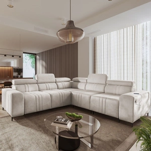 Ecksofa mit Schlaffunktion Castel III beige rechtes Ecksofa mit zwei Bettkästen verstellbare Kopfstützen