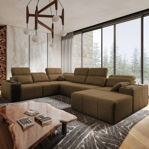 Ecksofa mit Schlaffunktion Tesalia VIII braun rechtsseitiges Komfort-Ecksofa für das Wohnzimmer mit innovativer Schiebefunktion der Rückenlehne