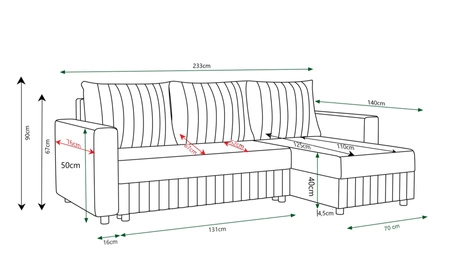 Ecksofa mit Schlaffunktion Pasco marineblau rechte Ecke Klassisches Ecksofa, das sich in jede Einrichtung einfügt Ziernähte