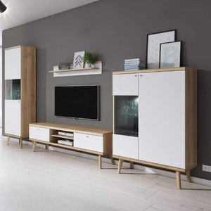 Primo Hängeschrank Eiche Riviera / weiß modernes Design Kante mit Spezialfurnier eingefasst Sicherheitsglas gehärtet