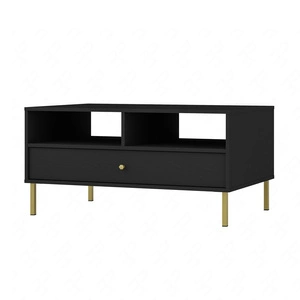 Kioto II Couchtisch schwarz graphit mit Schublade elegantes Design mit Metallbeinen in Gold Farbe subtilen Griff verstärkt