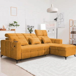 Ecksofa mit Schlaffunktion Laredo gelb rechte Ecke komfortables und stilvolles Schlafsofa mit Bettzeugcontainer