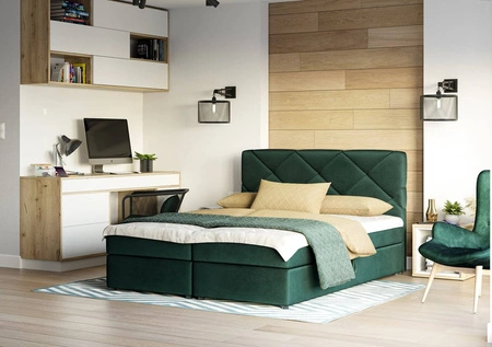 Boxspringbett Luton 140x200 Flaschengrün im modernen skandinavischen Stil mit markantem Kopfteil
