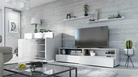 Pitagorio weiß / weiß glänzend modernes Design push to open system für Türen und Schubladen Möbelset mit Kommode