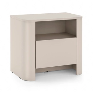 Nachttisch Bari beige modernes Design Schlafzimmerschrank mit ovaler Form grifflose Schublade push to open system