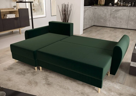 Ecksofa mit Schlaffunktion Rovigo bottle green links elegantes Ecksofa in skandinavischem Design großes Bettzeugfach