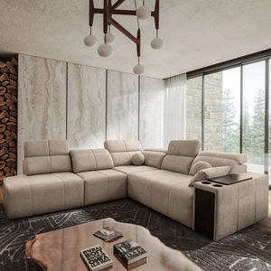 Ecksofa mit Schlaffunktion Tesalia IX beige links modernes Design komfortable Schiebelehne Schublade in der Seite des Möbels