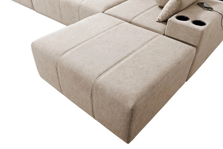 Ecksofa mit Schlaffunktion Tesalia XII grün rechte Seite modernes Design komfortable Schiebelehne Schublade in der Seite des Möbels