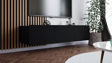 RTV Schrank Colder 150 cm schwarz mit Möglichkeit der Aufhängung stilvolle geriffelte Front elegante Form der Möbel in einem modernen Stil