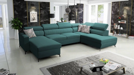 Ecksofa mit Schlaffunktion Savona VI türkis links elegantes und bequemes Ecksofa für Wohnzimmer mit zwei Bettkästen 