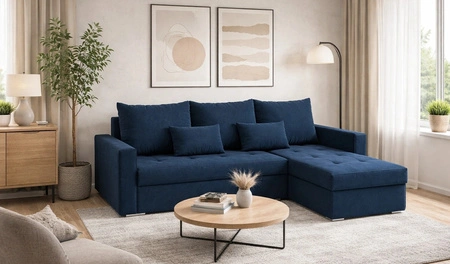 Ecksofa mit Schlaffunktion Fasti Bis dunkelblau Universal-Ecksofa mit Bettkasten Garantie für höchsten Komfort