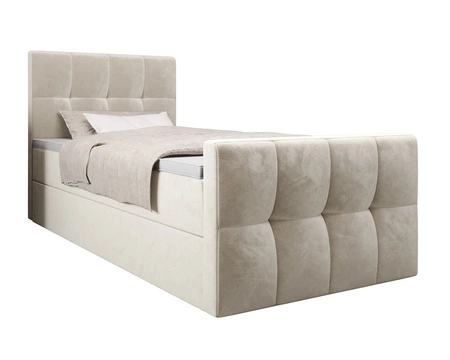 Boxspringbett Manhattan 90x200 beige Bett im modernen skandinavischen Stil mit gepolstertem Kopf- und Fußteil Bett mit Staukasten