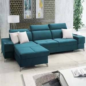 Ecksofa mit Schlaffunktion Elgin türkis linkes Ecksofa mit verstellbaren Kopfstützen praktische Schubladen in Möbelseiten