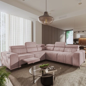 Ecksofa mit Schlaffunktion Castel III Lux rosa links äußerst bequemes Ecksofa für das Wohnzimmer mit ausziehbarer Fußstütze