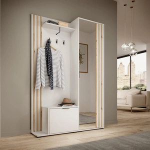Garderobe Aspen 131 cm Weiß Garderobe mit dekorativen Lamellen in Eiche Artisan Farbe Funktionale und praktische Garderobe für den Flur