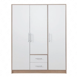Kleiderschrank Caspe 150 cm hell sonoma Eiche / weiß modernes Design ABS-Finish und Aluminiumgriffe